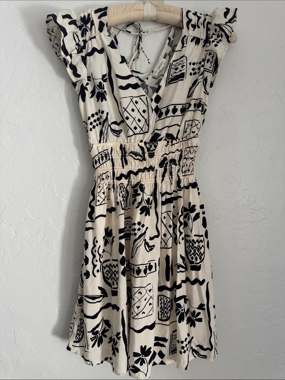 Blu Pepper Black Cream Floral Plant Pattern Dress Small